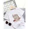 Kids Crewneck Short Sleeve T-Shirt, Cute Cat Dessert Drink Graphic