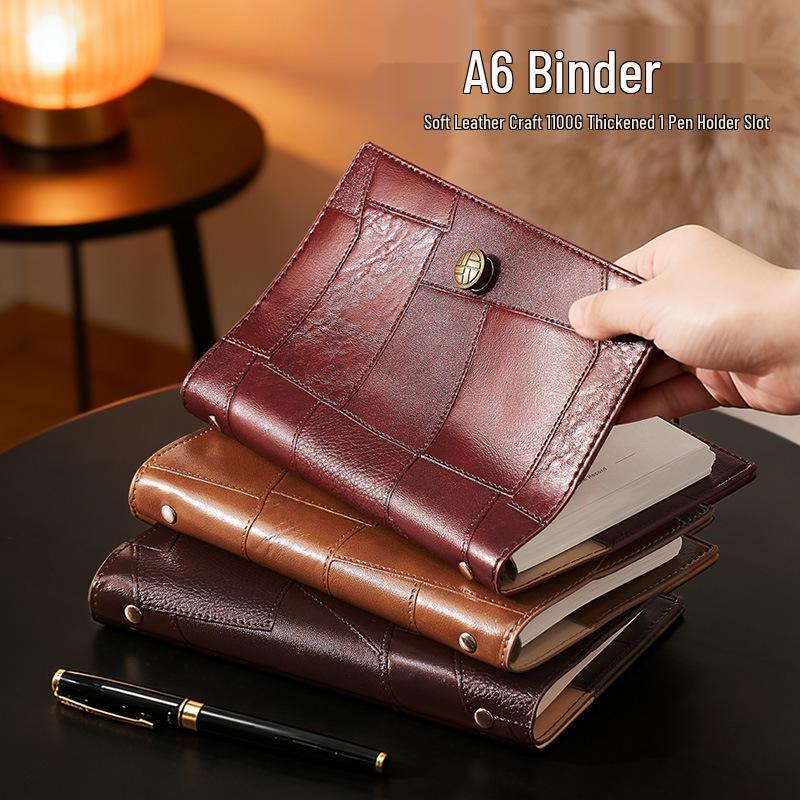 High-Grade A6 Soft Leather Portable Loose-Leaf Notebook & Customizable Retro Diary