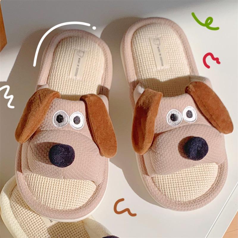 Cute Soft-soled Linen Shoes for Girls, Cartoon Indoor Floor Slippers with A Feeling of Stepping On Feces