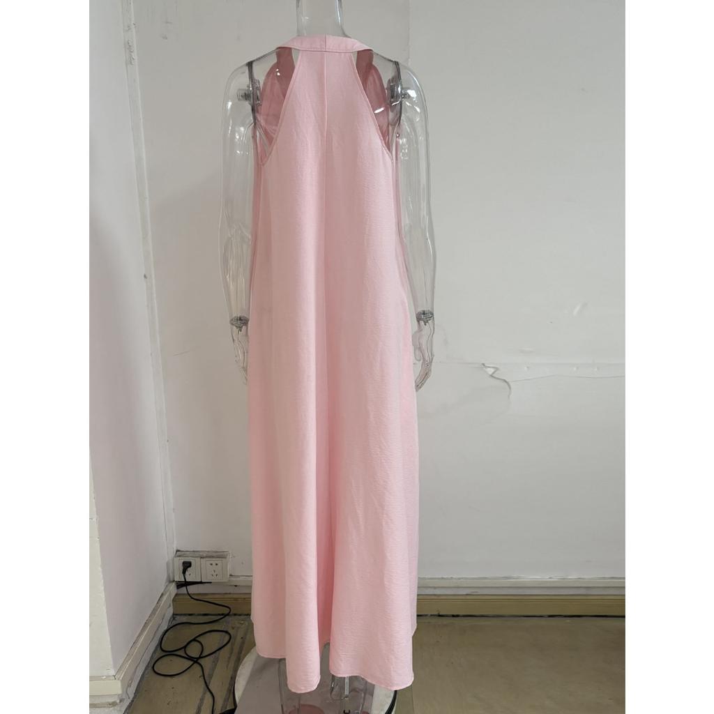 Plus Size Women's Summer Solid V-neck Flowy Maxi Dress Vacation Beach Dress for TikTok Independent Station