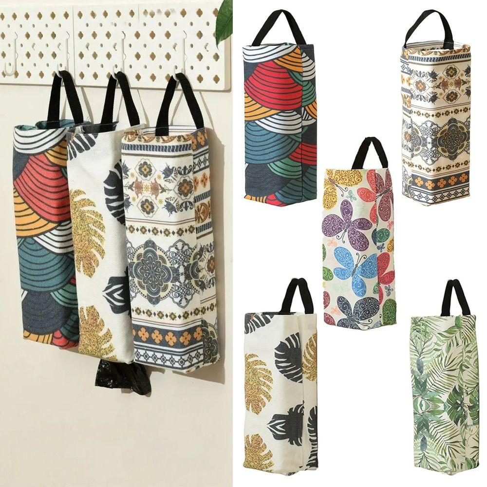 Printed Pattern Plastic Bag Holder Pull-out Storage Dispensers Garbage Bag Storage Breathable Cloth Wall-mounted