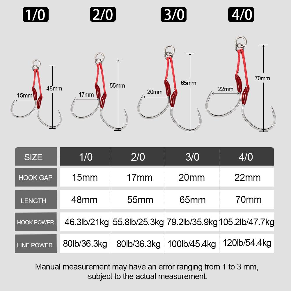 Jigging Pro Fishhook 1/0 2/0 3/0 4/0 Sea Double Assist Jigging Hook for Metal Jig Lure Saltwater Fishing Hooks