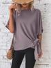 Summer Women's Solid Color Batwing Sleeve Knot Hem Loose T-shirt