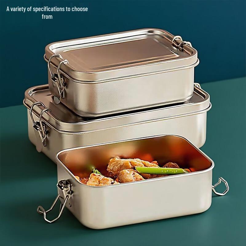 Guye Tiancheng 304 Stainless Steel Rectangular Double Compartment Lunch Boxes, 2400ml, 2-Pack