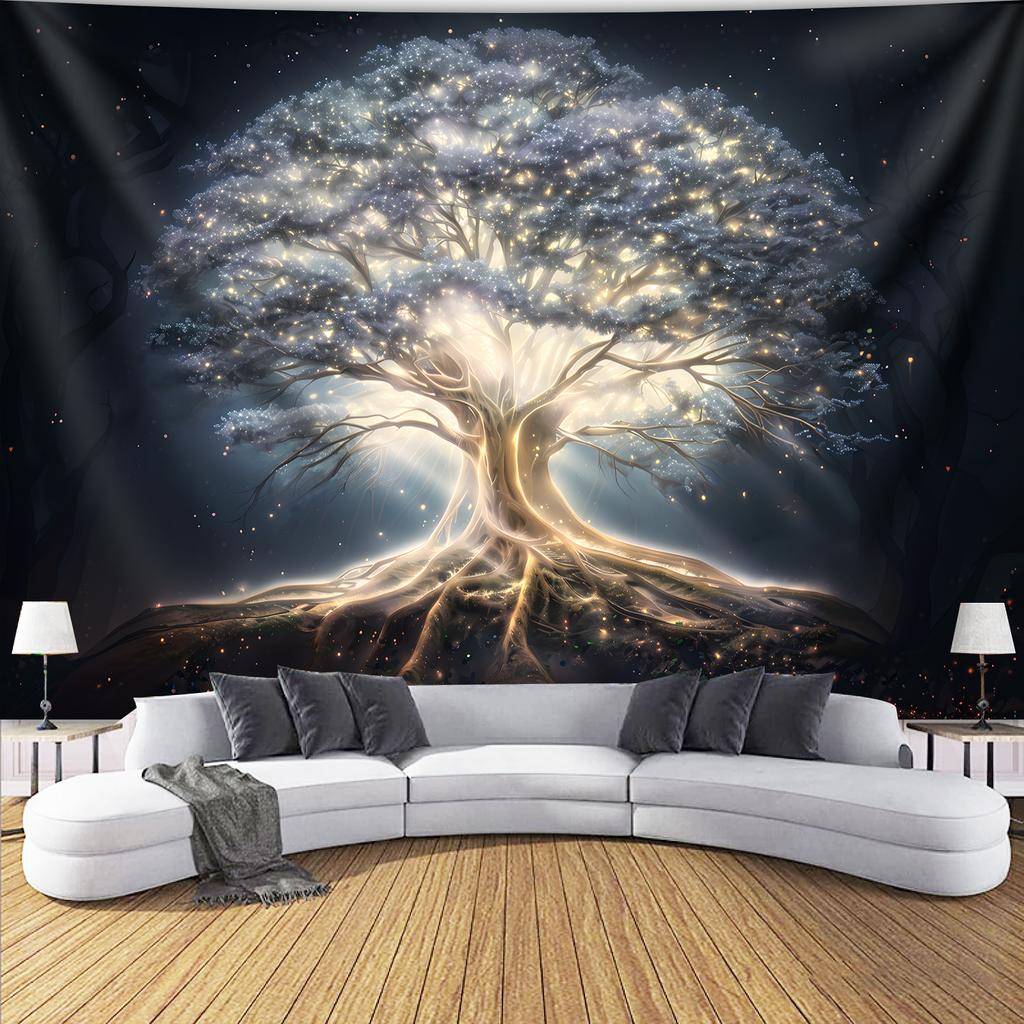 Mystische Galaxiebaum-Wandteppich, Magischer Wald, Himmlische Lichter, Zen-Hintergrund, Hängende Dekoration an der Wohnzimmerwand oder im Schlafsaal