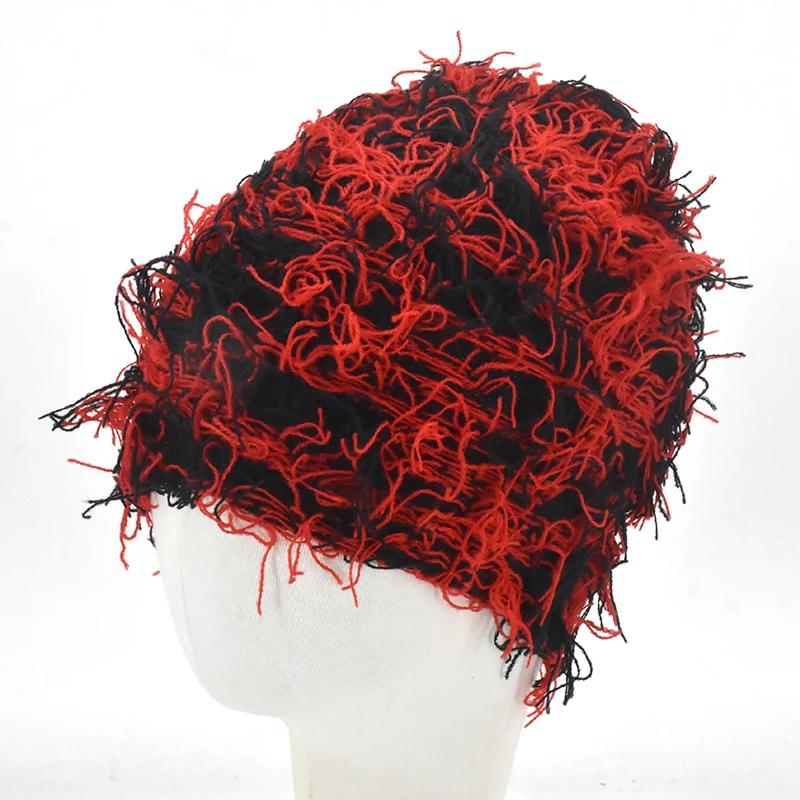 2024 חדש היפ הופ Balaclava כובעים סרוגים במצוקה מסכת סקי מלא פנים נשים הסוואה חיצונית מטושטשת סקי Balaclava Beanies Hat