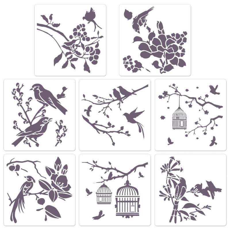 

Reusable Flower Painting Stencils Beautiful Floral Birds DIY Art Craft Templates on Wood Wall Paper Card Canvas Door 8x 1