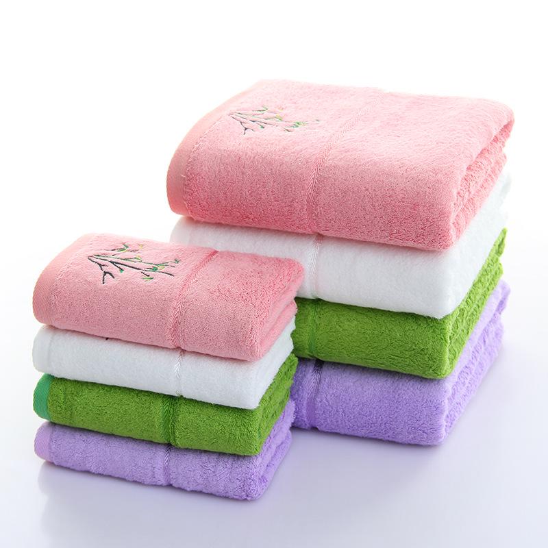 Bamboo Charcoal Embroidered Bath Towel Gift Set - Thick, Solid Color, 32-Count Single Yarn