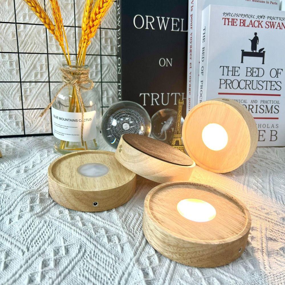 Round Rechargeable Lamp Holder Multicolor LED Light Art Display Base  Restaurants