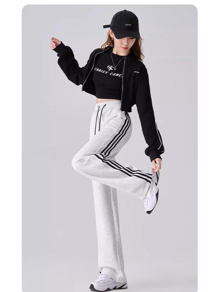 2025 Women's High-Waist Slimming Sweatpants: White & Gray, Spring Casual Wide-Leg Design