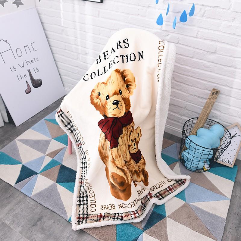 Soft Cartoon Fleece Blanket Toddlers Nap Time Double-Layer Sherpa 100x140cm Kids Bedding