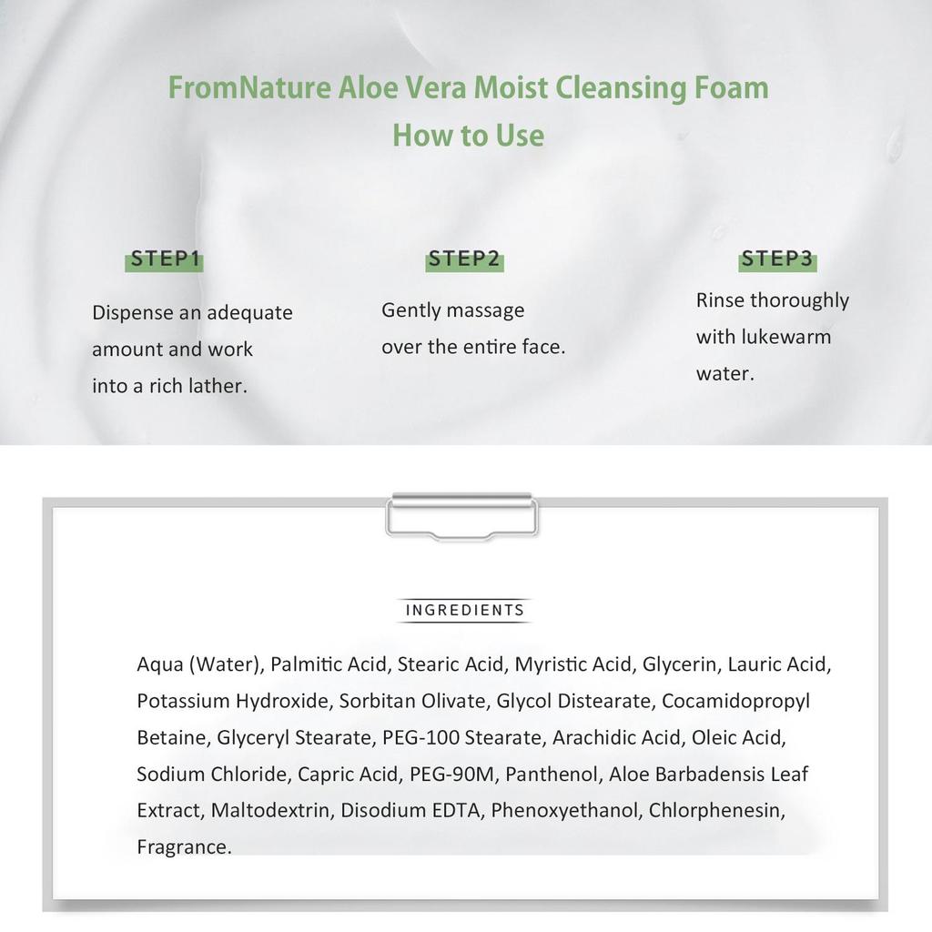 FROMNATURE AloeVera 90% Moist Cleansing Foam (150g 5.29oz) Soothing