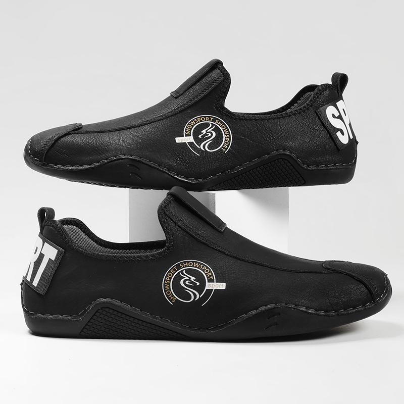 Men's Leather Shoes, 2025 New Style Casual Shoes, Autumn Flat-soled Solid-color Baby Booties, Lightweight Men's Driving Shoes