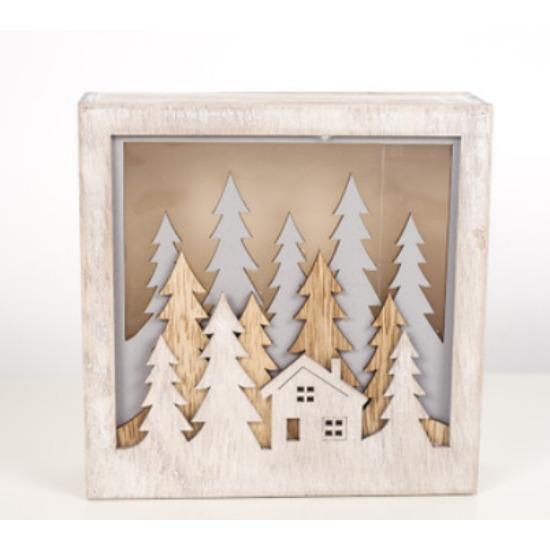 Cartoon LED Licht Schneehaus Holzornament Weihnachtsbaumdeko DIY Hängeanhänger Weihnachten Neujahrsparty Zuhause Navidad Deko