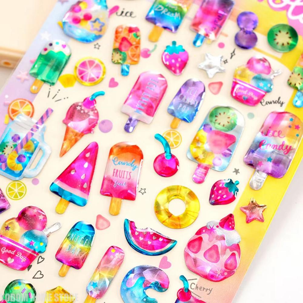 3D Crystal Candy Animal Shaped Decor Stickers  Dessert Theme for DIY Scrapbooking Journaling 1PC/6PCS School Stationery Supplies