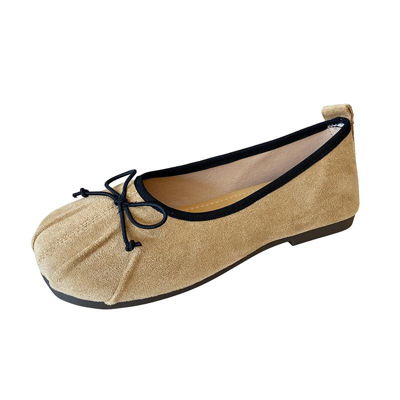 303-11 Retro Abendwind Sanft mit Rock Einzelne Schuhe Damen 2025 Neu Gefaltete Flache Oma-Schuhe Umstandsschuhe