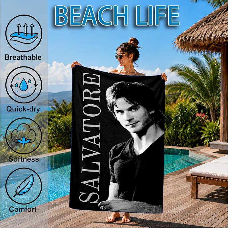 Serviette de plage Damon Salvatore Romance, Microfibre Super Douce, Cadeau Parfait pour Elle/Lui, Anniversaire, pour Piscine, Plage, Voyage, Décoration Fête de Plage