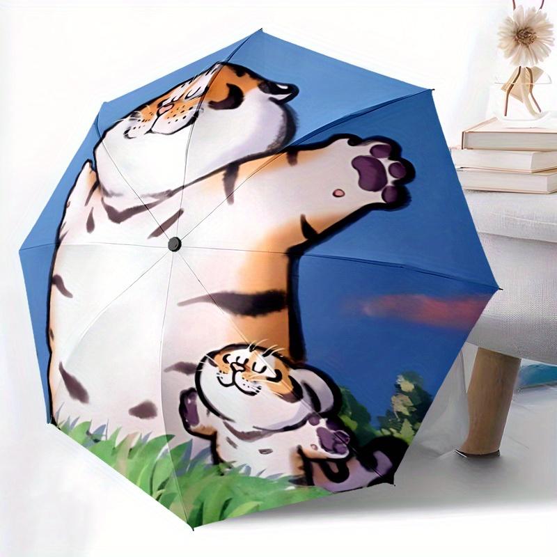 1pc Tiger Cubs Automatic Open/Close, Foldable Compact Umbrella with 8-Rib Shaft, Perfect Gift For Men And Women, Casual Style, Vibrant Motif