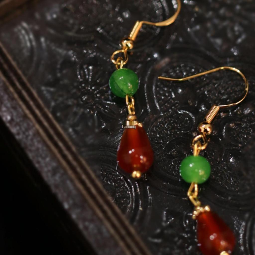 Ming & Song Style Red Agate Cloisonné Enamel Dangle Earrings - Original Chinese Design, Perfect for Ma Mian Skirt Accessories