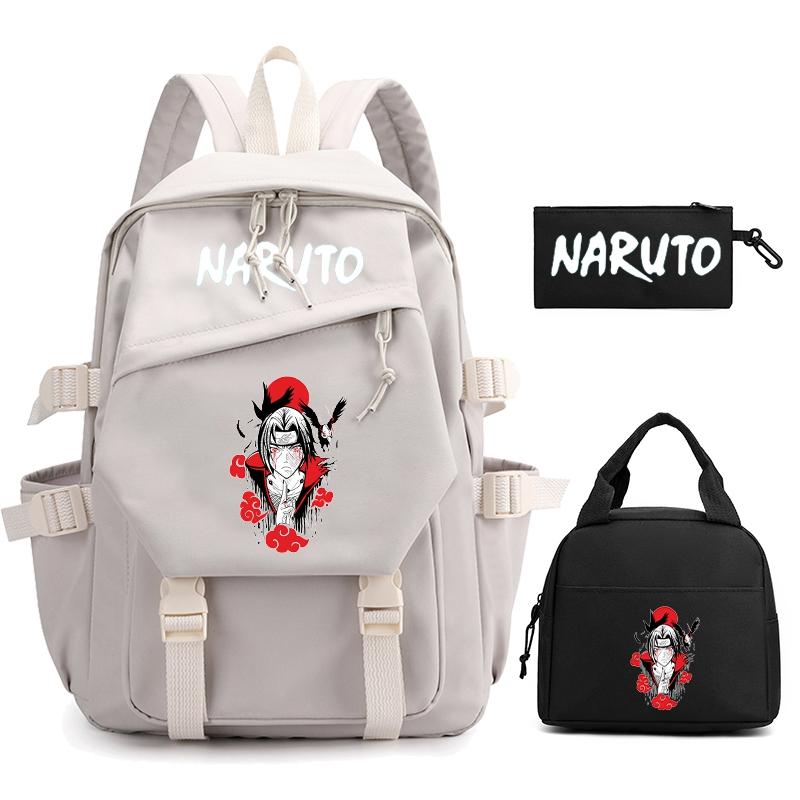 3Pcs/set Anime Naruto Backpack Nylon Backpack with Lunch Bag for Girl Boy Student Back To Schoolbag Men Women Leisure Travel Bag