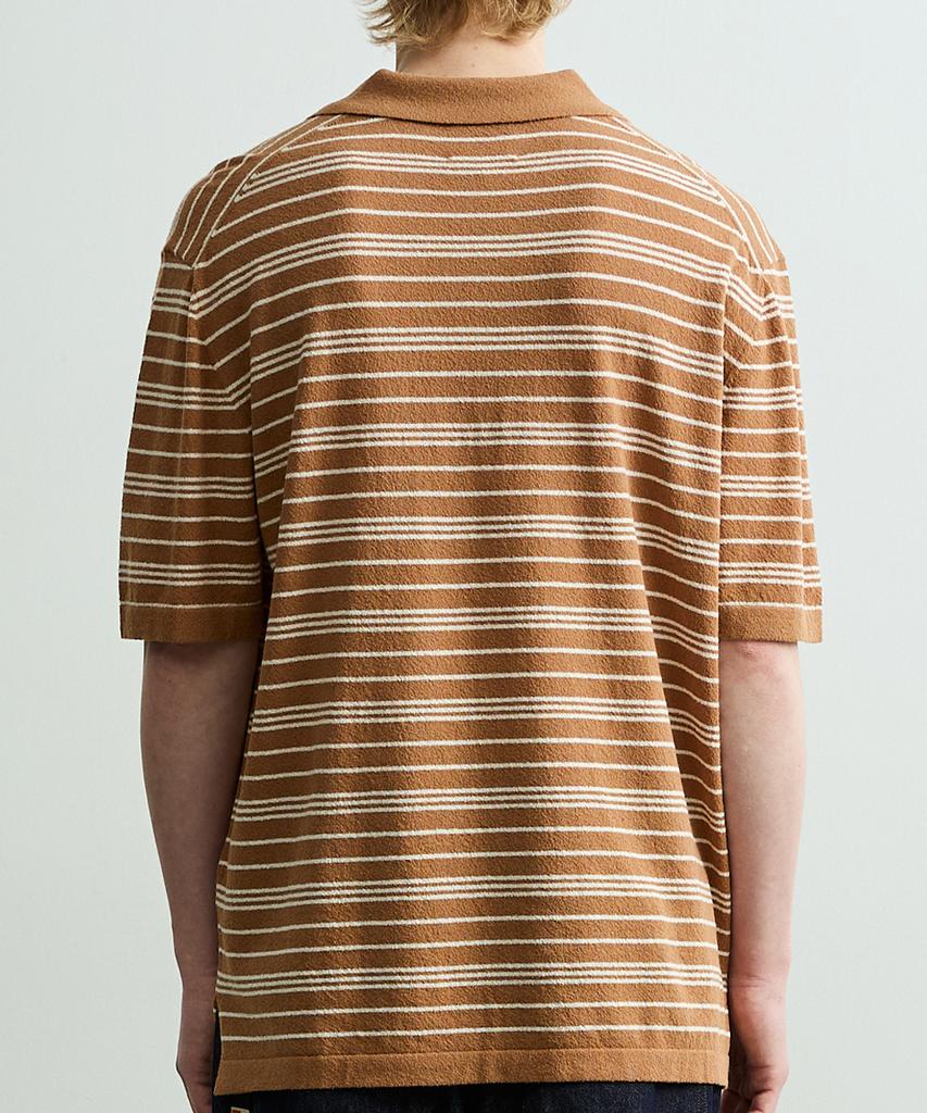 ONNHANS Striped Open Collar Short Sleeve Knit_Soft Terracotta