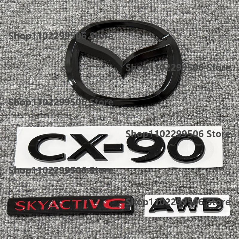 CX-90 Glossy Black ABS Car Front Grille Eemblem Rear Trunk Badge Sticker SKYACTIV G AWD For Mazda CX90 Logo Accessories