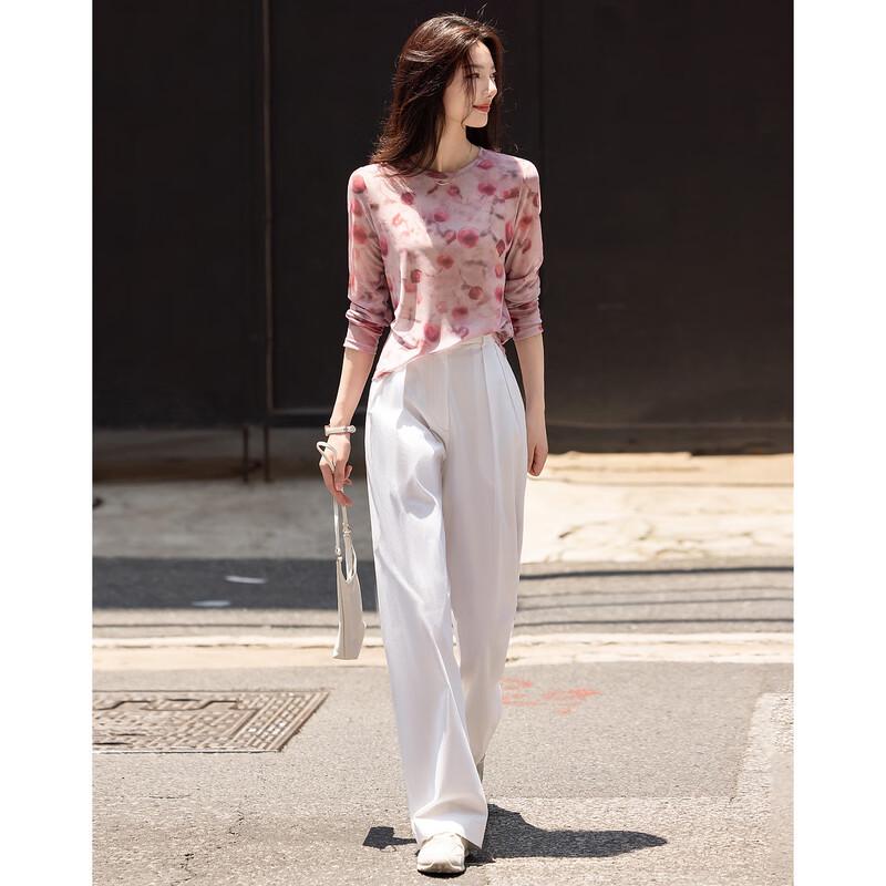 Demana Sweetheart Wild Zhi Round Neck Mesh Print T-Shirt L