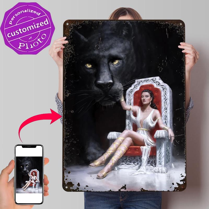 Panther Personalized D Textured Metal Poster Wall Art Tinplate Sign for Interior Decoration Living Room Accessories Wand Deko