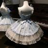 Vestito Lolita Cosplay Kawaii Stile Giapponese Donna Vintage Dolce Pizzo Fiocco Volant Vestiti a Torta Harajuku Y2k Vestito Stretto a Fasciatura