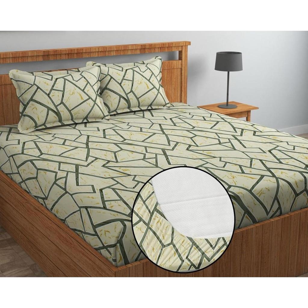 Premium Cotton Elastic Fitted Bedsheets  | Size: Bedsheet - 198.12CM x 182.88CM + 25.4CM (Drop) Pillow Cover -  46 cm x 68 cm