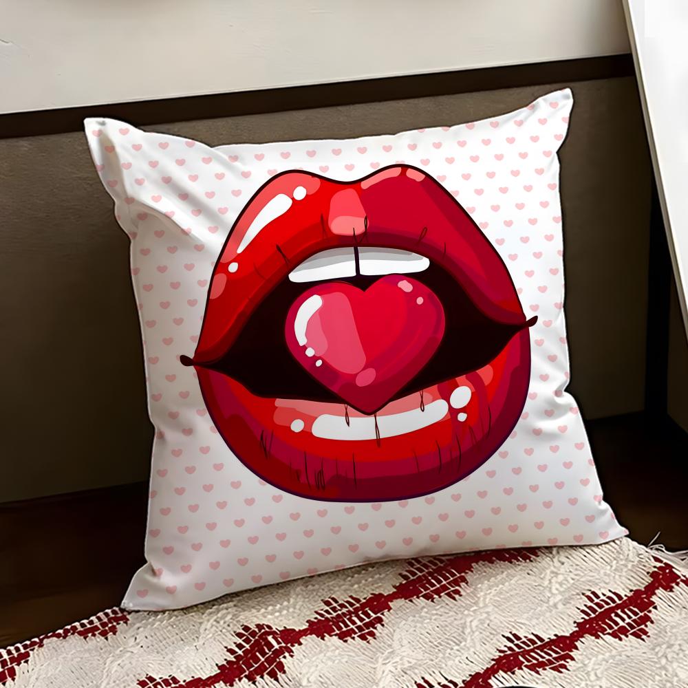 Velvet red lips Cushion Cover Reversible Soft Durable Pillow Cover Home Car MultiScene Use for Daily Comfort