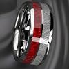 Two-Tone Stainless Steel Ring: Silver & Red Textured Minimalist Design