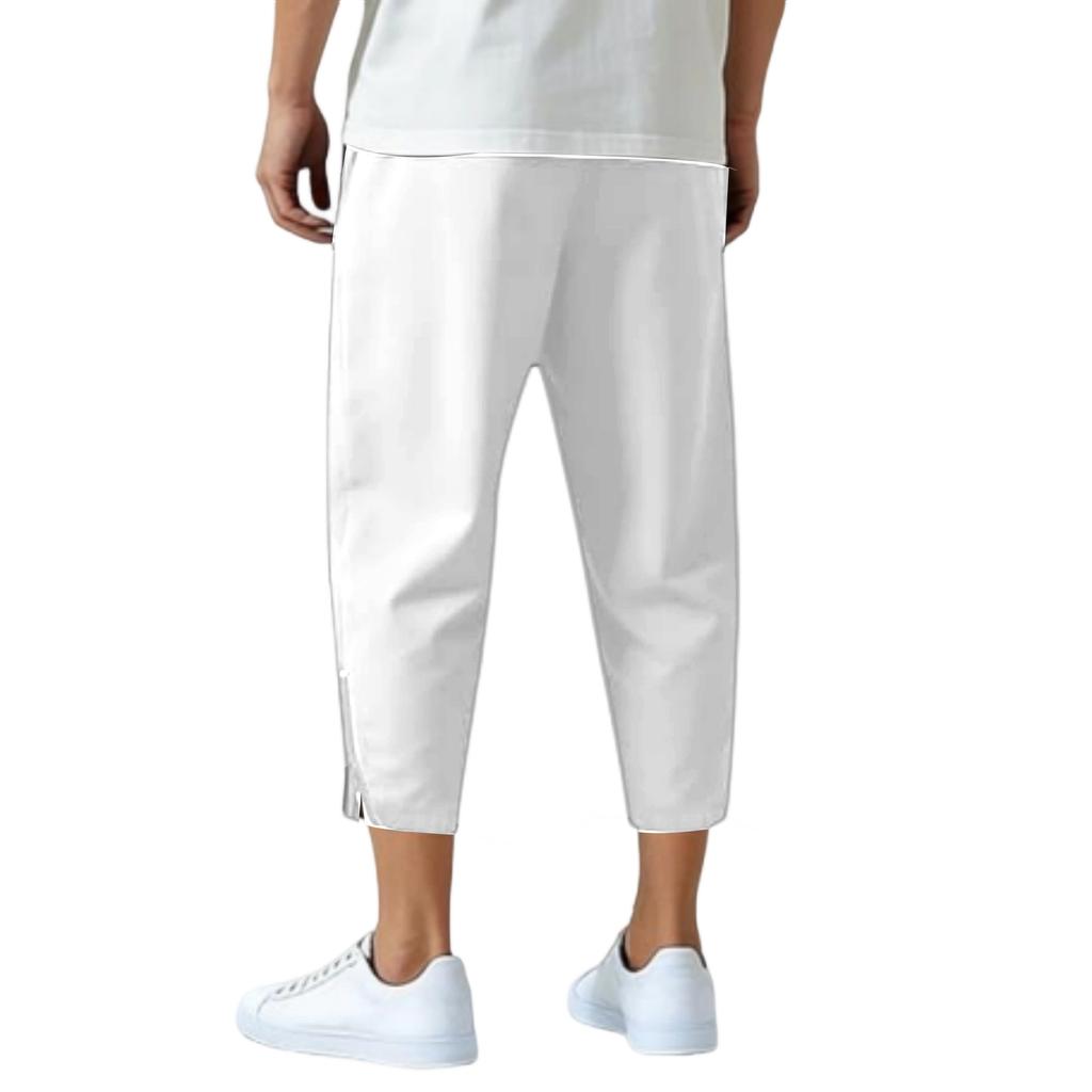 Men's Linen Drawstring Cropped Pants, Casual Athletic Trousers