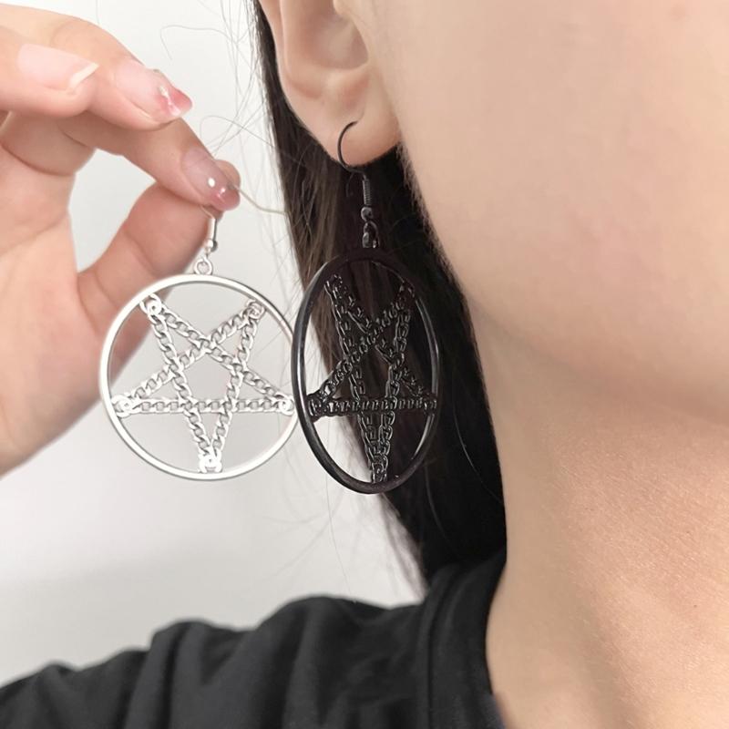 Punk Pentagrams Pendant Earrings Edgy Gothic Jewelry for Halloween and Alternative Witchcraft Amulet Pendant Earrings