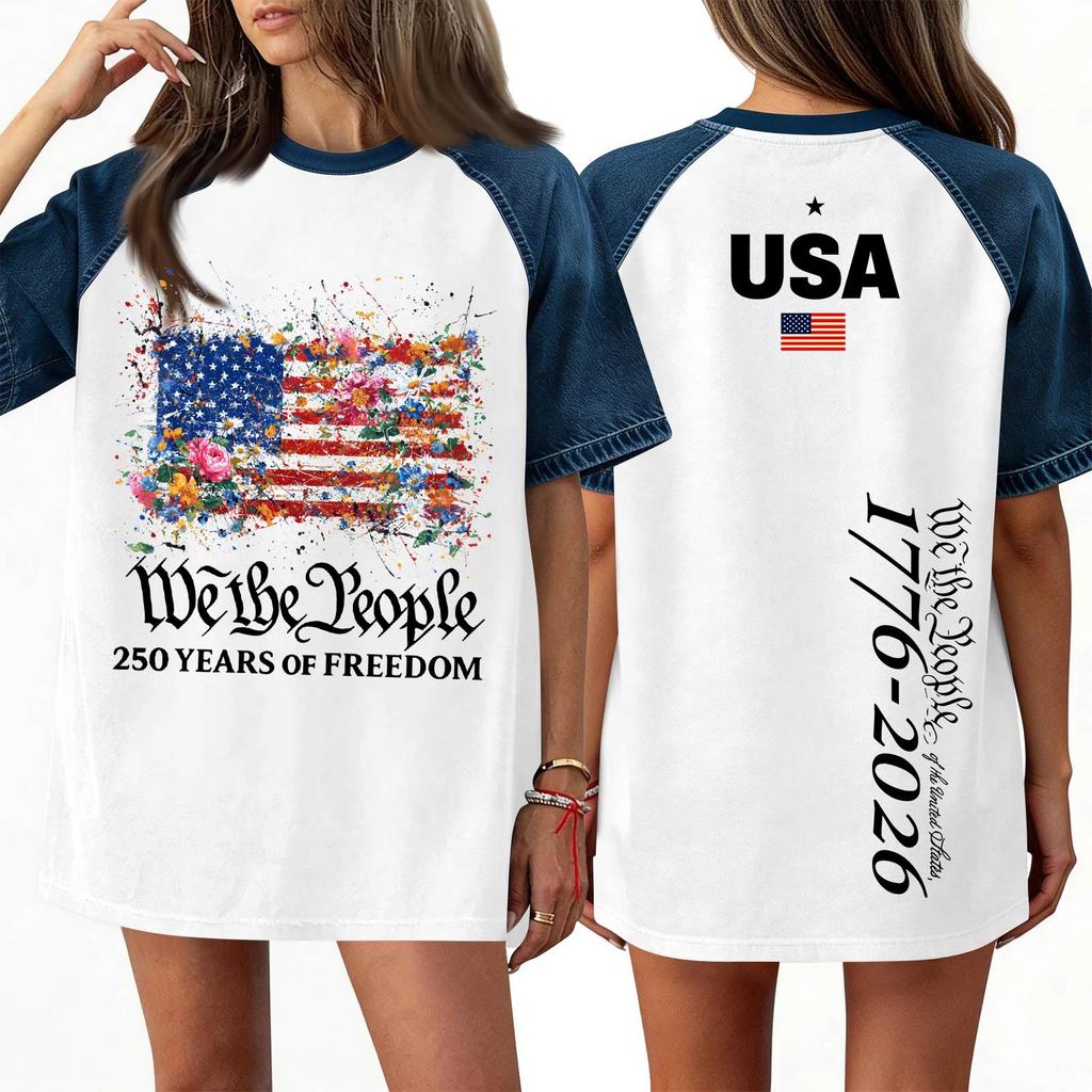 Women's Denim Patchwork Top,  Casual Short-sleeved Comfortable T-shirt,  Fashionable For Spring And Summer.