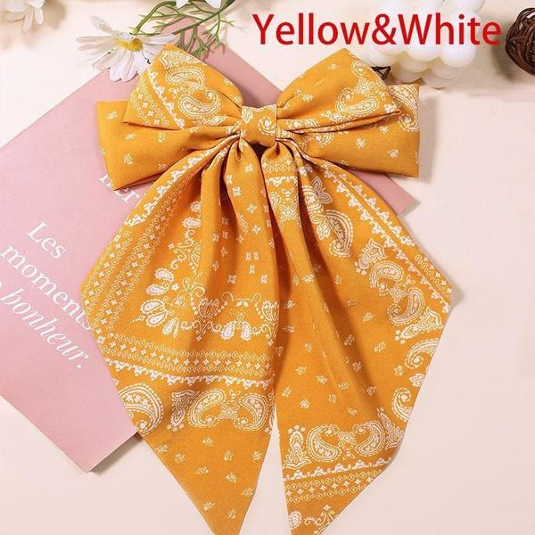 

Лента бант заколка для волос большая винтажный стиль заколка пружинная заколка аксессуар для волос головной убор аксессуар жёлтый/белый