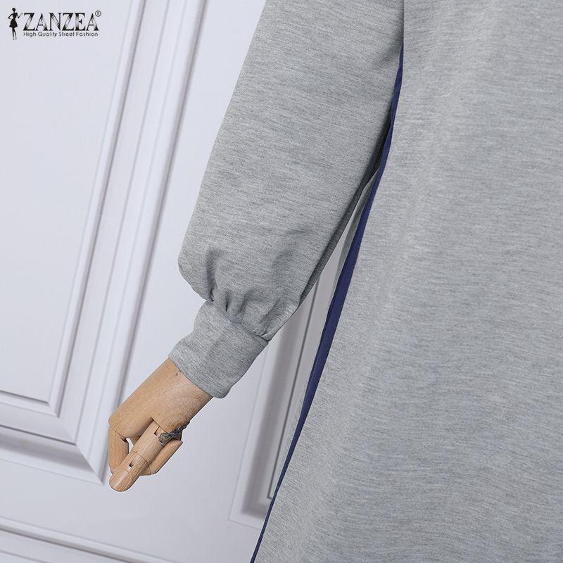 ZANZEA Herbst Damen Langarm Freizeit Dünn Mit Kapuze Pullover Langes Kleid