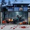 One Halloween Party Banner, Made of Polyester and Suitable for Garage Decoration, Featuring Antique Cars