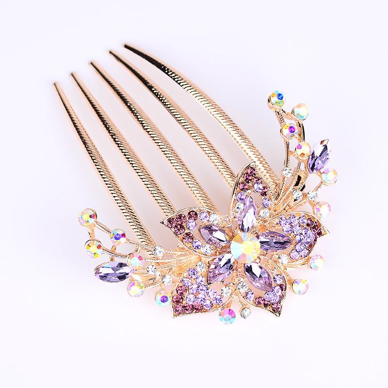 

Crystal Flower Hair Comb Hairpin - Elegant Women s Alloy Hair Accessory Фіолетовий