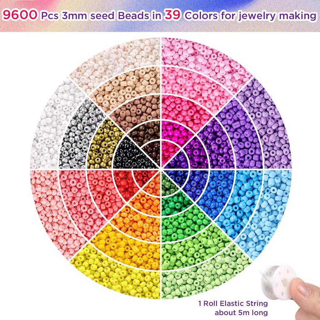 39-Color Mixed 3Mm Rice Beads, Handmade Jewelry Materials 9600 Seed Beads, Bracelets, Necklaces, Diy Accessories
