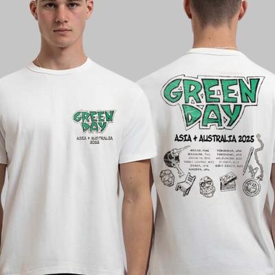 Merch Tour Green Day 2025 Asia E Australia Maglietta Unisex Bianca Smoth Tour