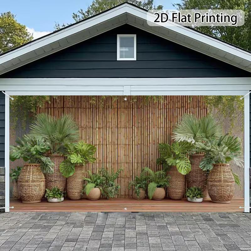 Stendardo Decorativo per Patio con Sfondo 2D di Bambù e Verde