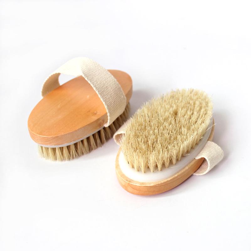 Handheld Solid Wood Bath & Massage Brush with Bristles