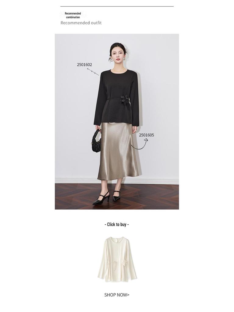 High-Grade Gilded Satin Drape Skirt - Luxury Celebrity Style for Women, Spring Collection