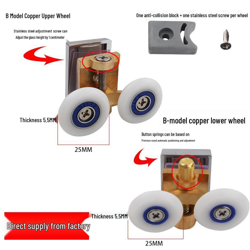 Old-Style Copper Sliding Door Pulley for Glass Shower Doors