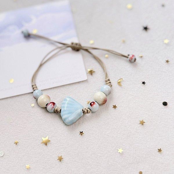 Bohemian Conch Starfish Shells Ceramics Beaded Bracelets for Women Girls Shell Beaded Beach Bangles Jewelry Gift Adjustable
