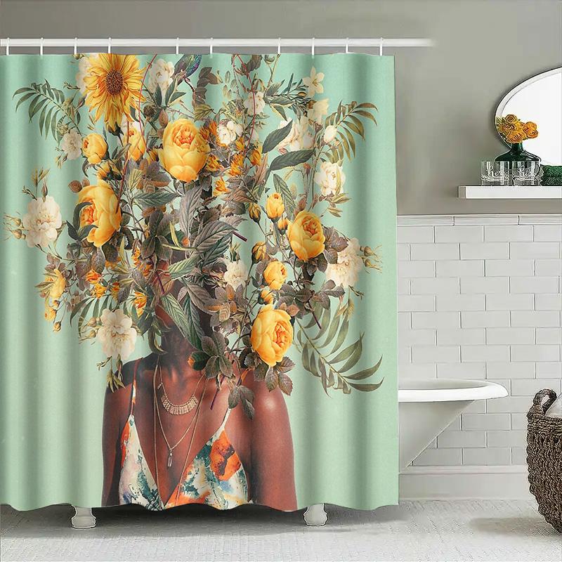 Blumen-Duschvorhang Botanisches Tropenblatt-Muster Wasserdichtes Gewebe Badezimmer-Dekoration Vintage Bauernhaus Ästhetik Zuhause