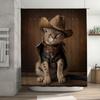 Western Cowgirl Cat Bath Mat Shower Curtain Printed Pet Decor Bathroom Accessories Brown Leopard Print Cowboy Vest Hat Dress Cos