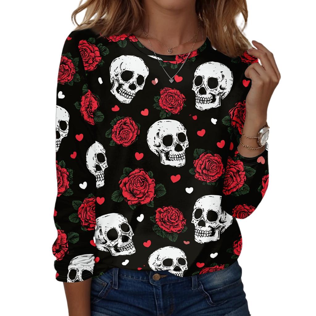 Women's Casual Long Sleeve Print Crewneck Top