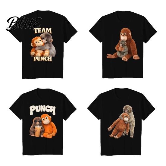 Trendy Animal Print Shirt Monkey Punch T-Shirt Short Sleeve Round Neck Casual Tee Cute